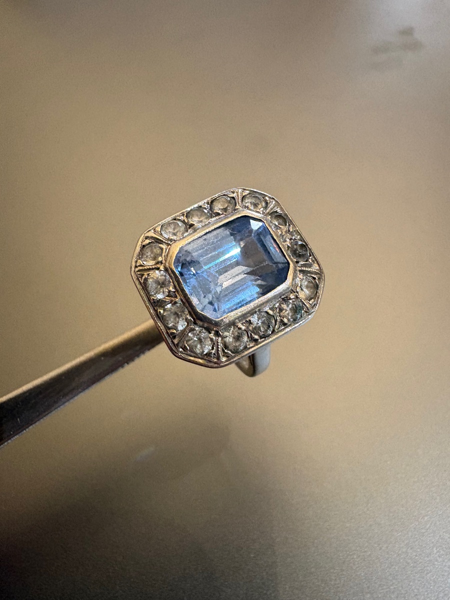 Art Deco: Ring Made Of 800/1000 Silver With Gemstones.-photo-2