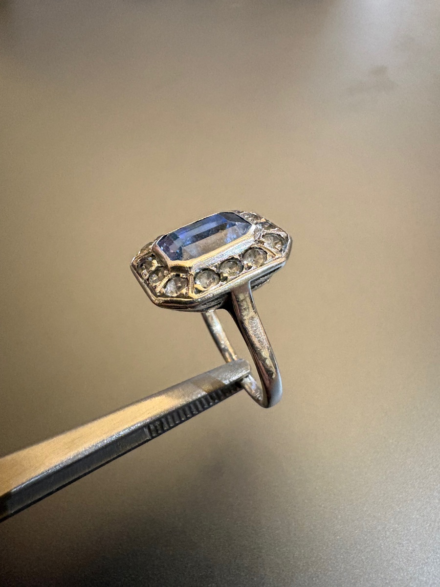 Art Deco: Ring Made Of 800/1000 Silver With Gemstones.-photo-3