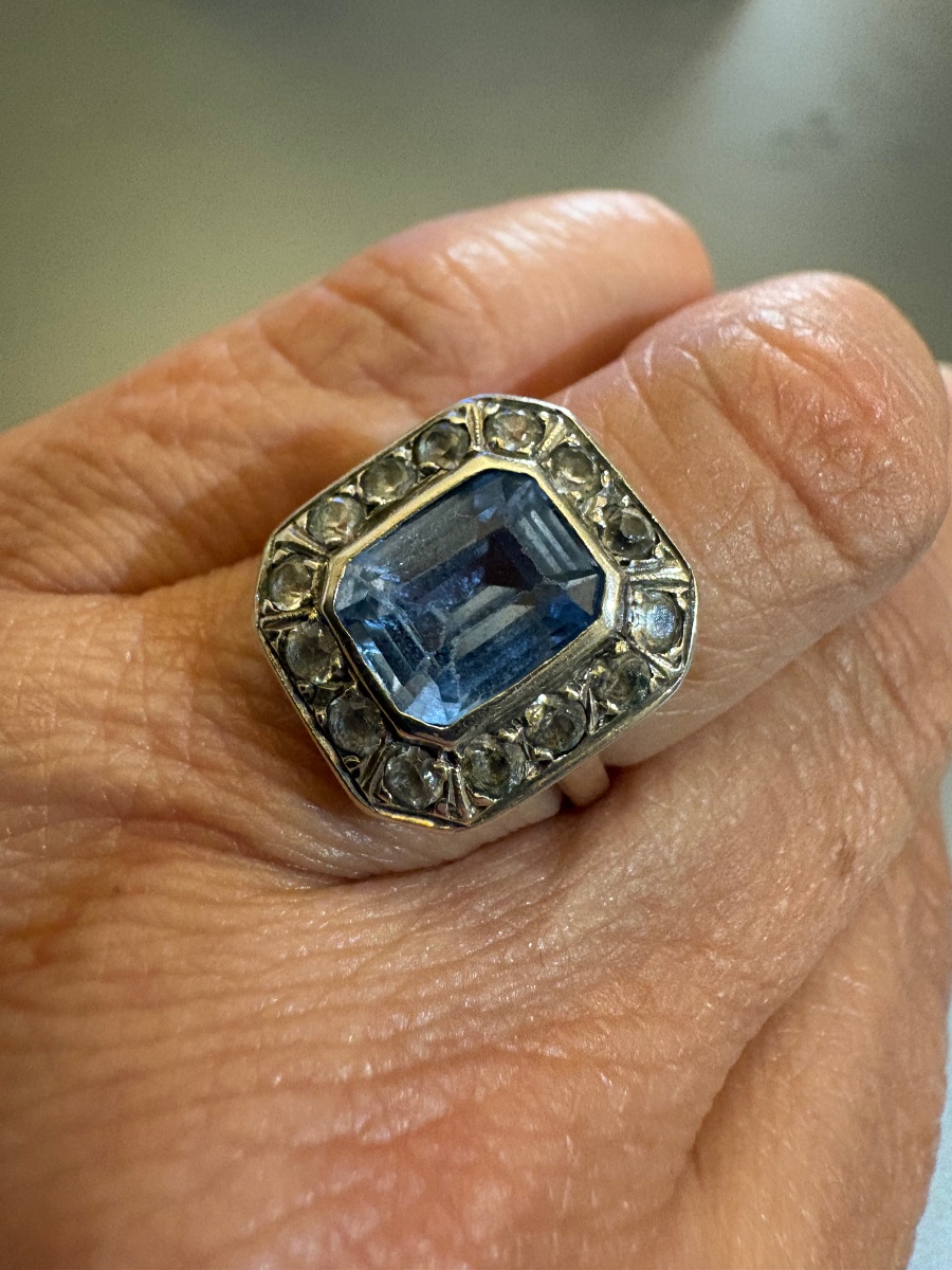 Art Deco: Ring Made Of 800/1000 Silver With Gemstones.-photo-6