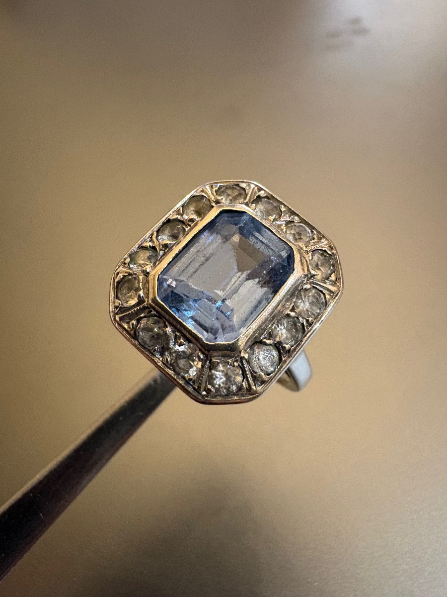 Art Deco: Ring Made Of 800/1000 Silver With Gemstones.-photo-7