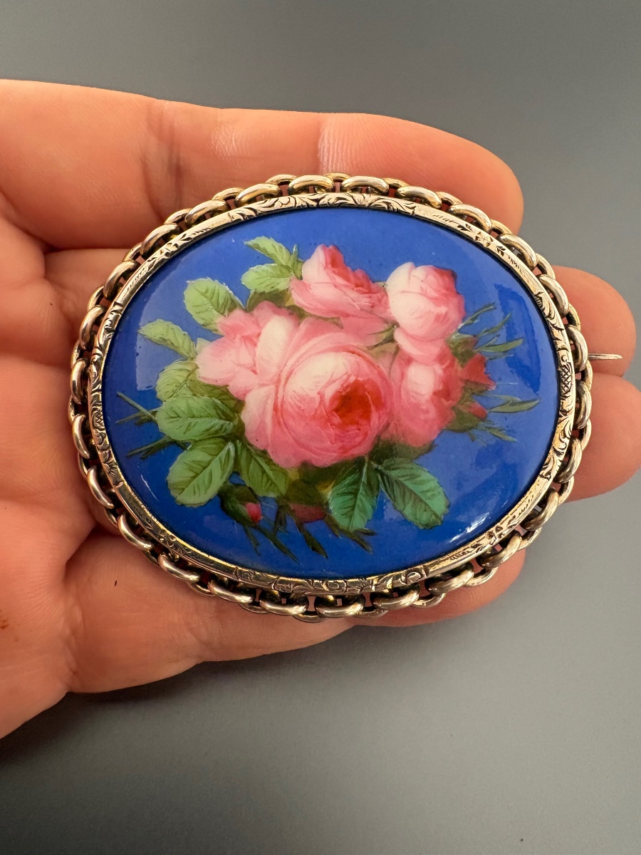 Belle époque: 800/1000 Silver Brooch With A Hand-painted Miniature. -photo-8