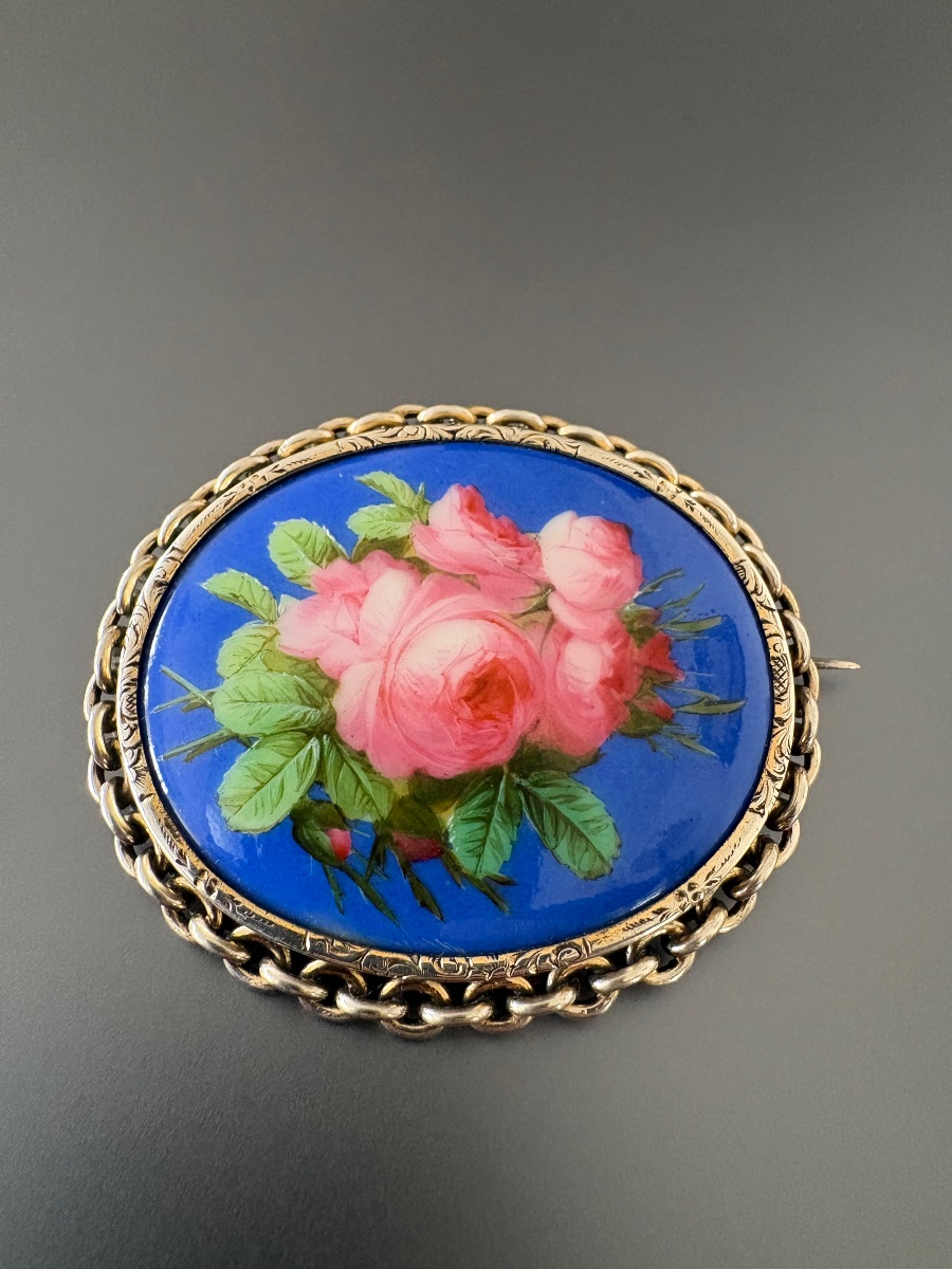 Belle époque: 800/1000 Silver Brooch With A Hand-painted Miniature. -photo-1