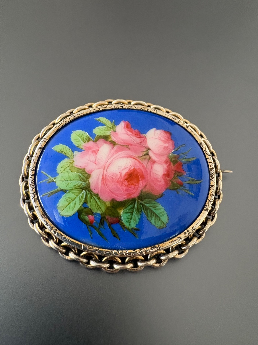 Belle époque: 800/1000 Silver Brooch With A Hand-painted Miniature. -photo-2