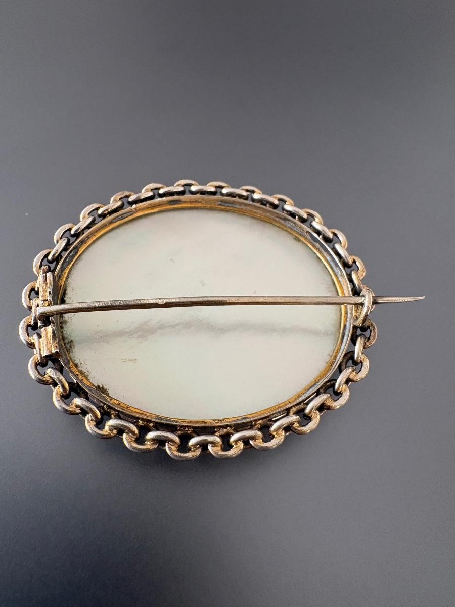 Belle époque: 800/1000 Silver Brooch With A Hand-painted Miniature. -photo-4