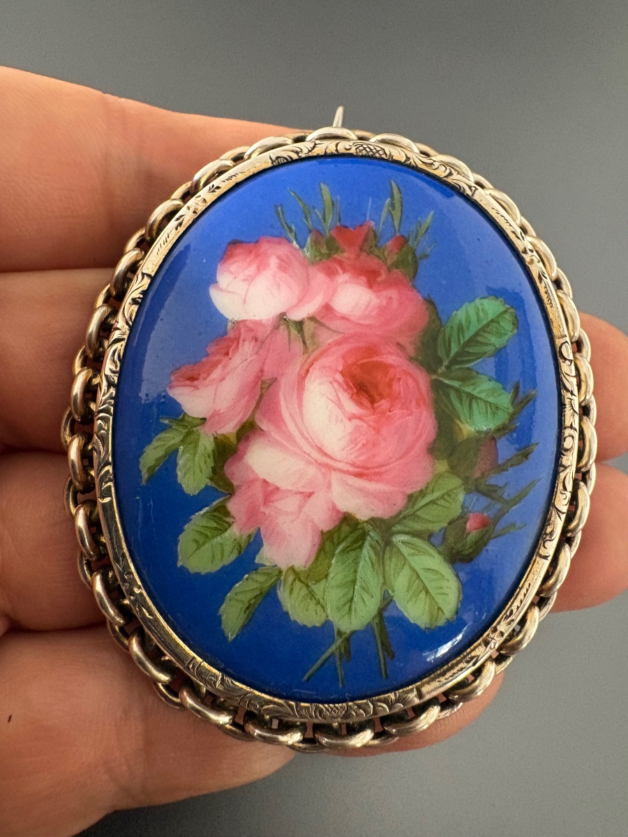 Belle époque: 800/1000 Silver Brooch With A Hand-painted Miniature. -photo-5