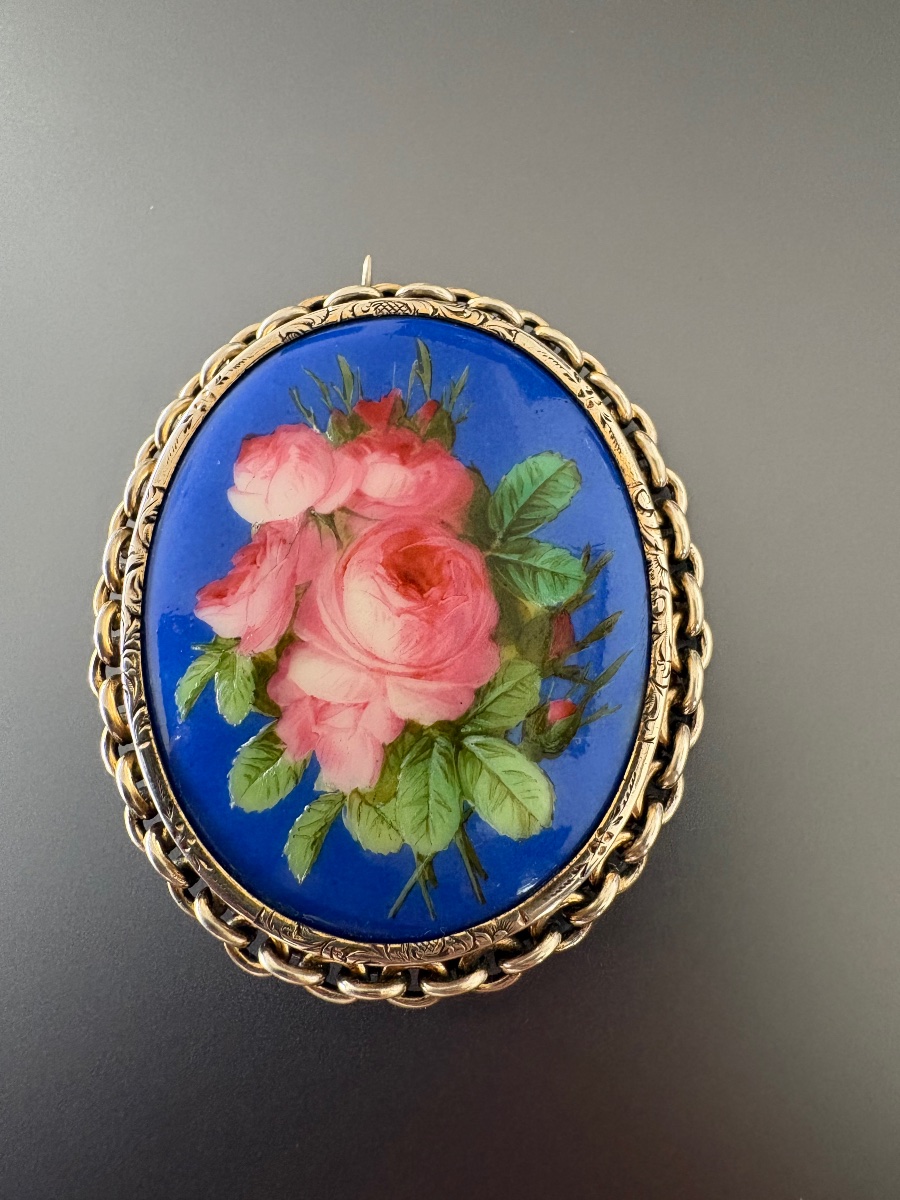 Belle époque: 800/1000 Silver Brooch With A Hand-painted Miniature. -photo-7