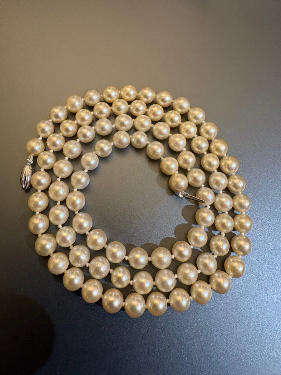 Akoya Cultured Pearl Necklace. 925/1000 Silver Clasp-photo-3