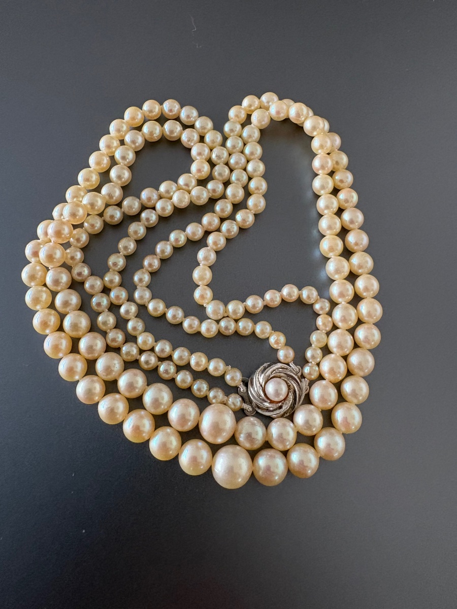 Collier double range de perles de culture Akoya, fermoir argent min 800/1000 eme.-photo-2