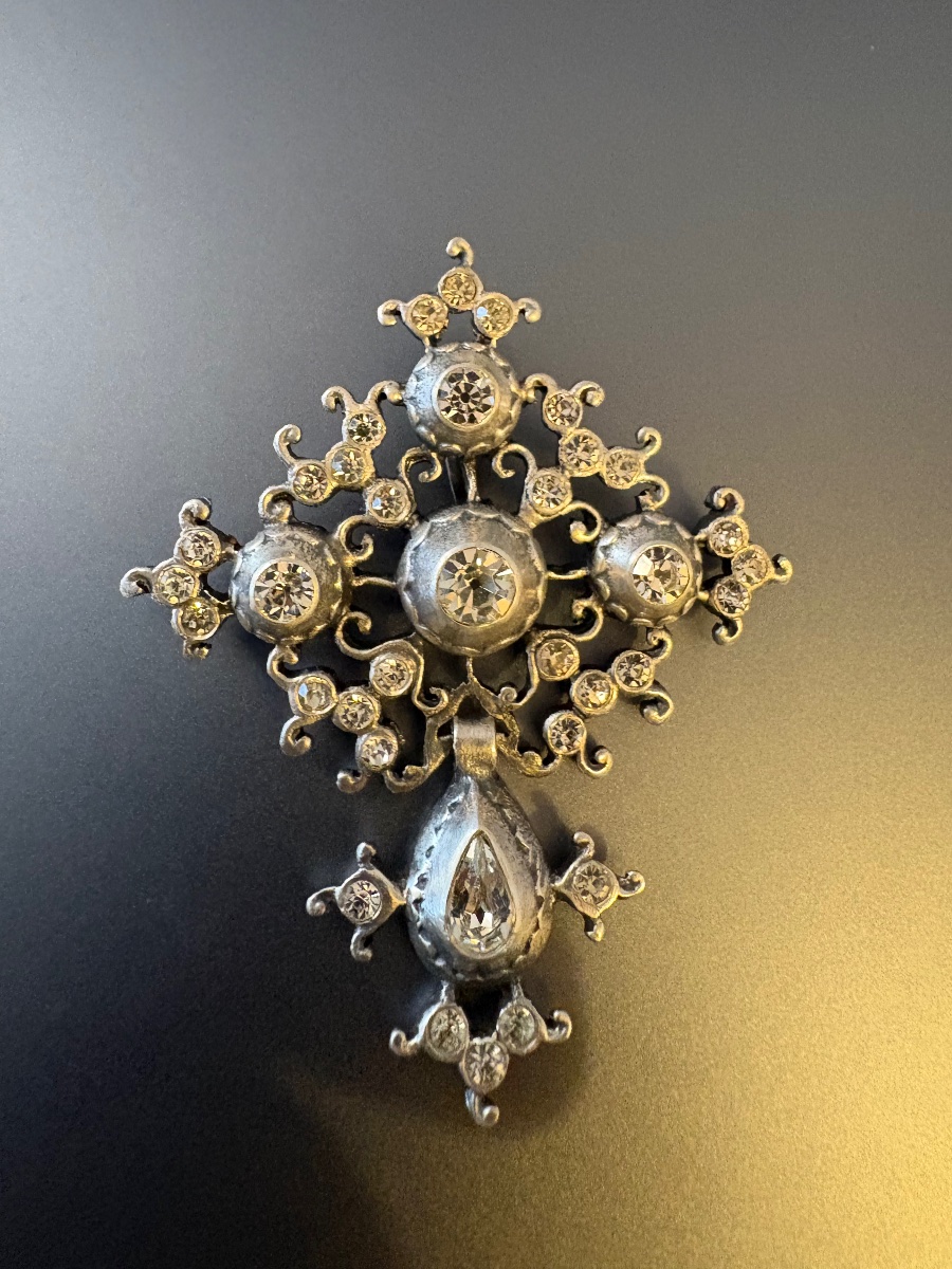 19th Century: Antique Saint-lo Cross (norman Cross) Made Of 800/1000 Silver And Adorned With Gemstones.-photo-4