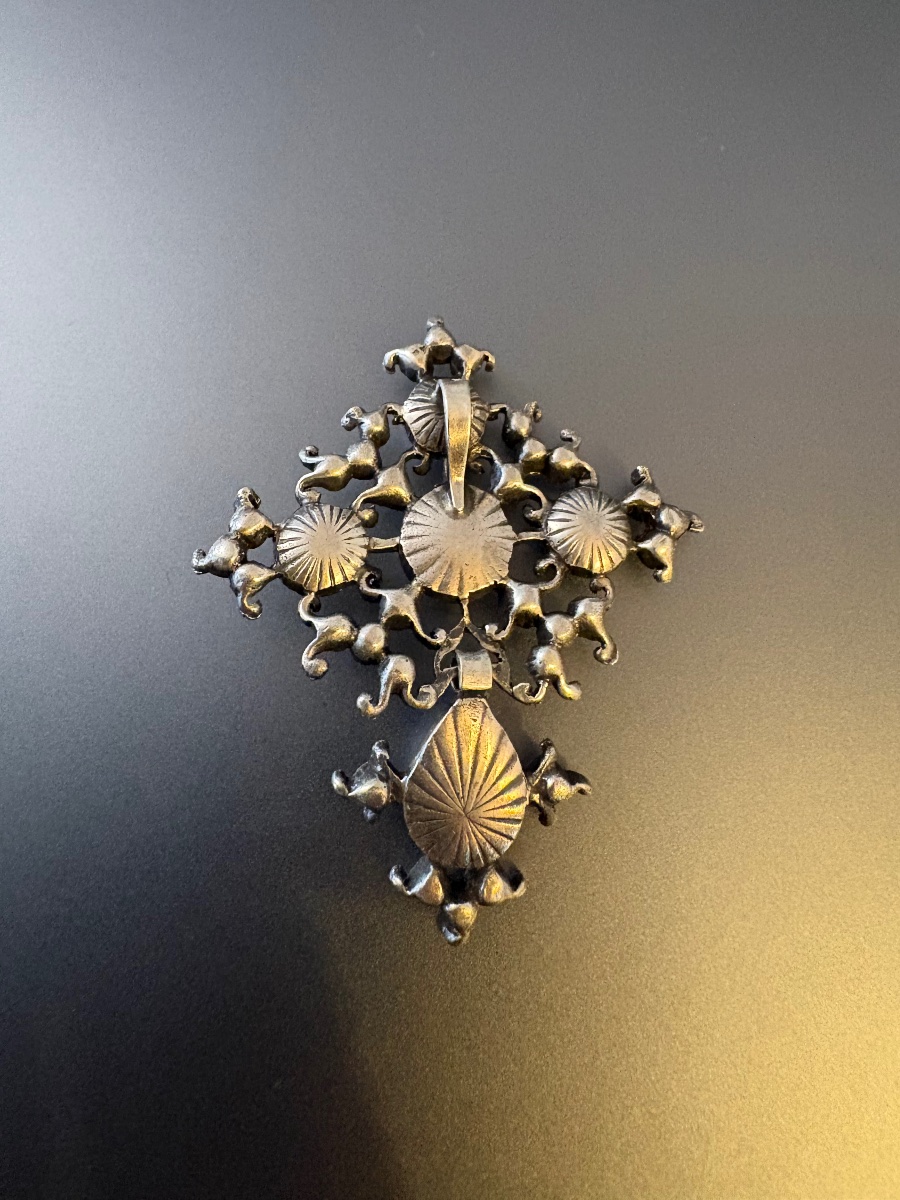 19th Century: Antique Saint-lo Cross (norman Cross) Made Of 800/1000 Silver And Adorned With Gemstones.-photo-5