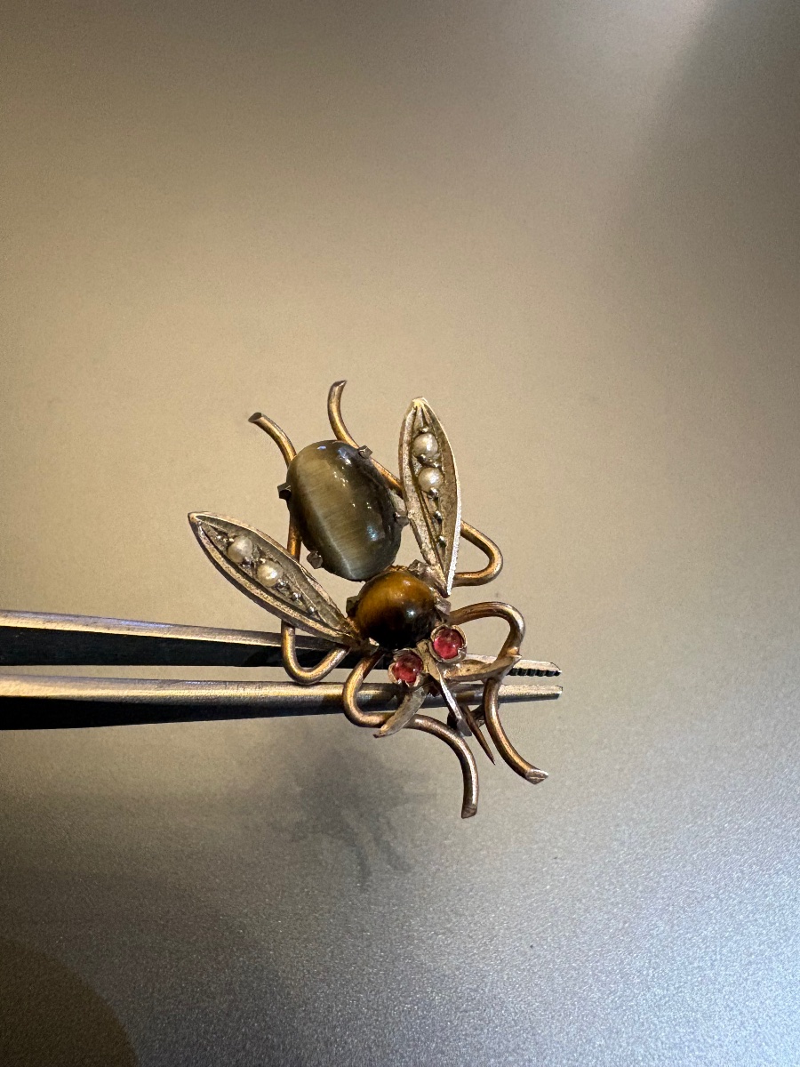 19th Century: Beoche Silver Bee (800/1000), Tiger's Eye Quartz, Pearls, And Red Stones-photo-4