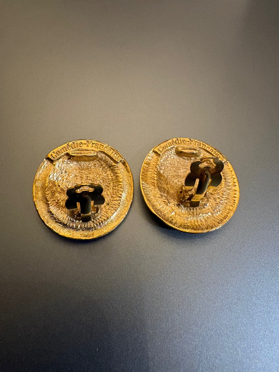 Comédie Française: Pair Of Gold-tone Metal Earrings.-photo-5