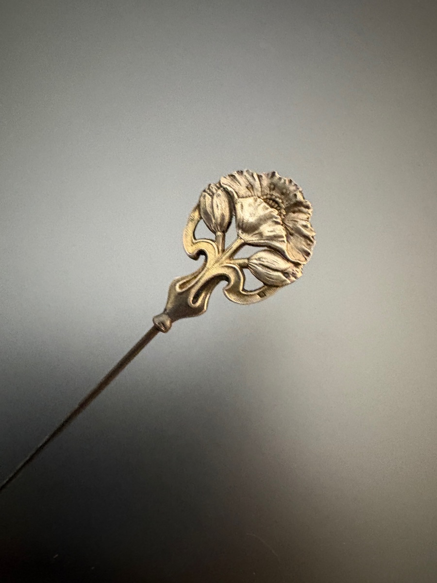 Art Nouveau: 800/1000 Silver Hat Pin (boar's Head). -photo-3