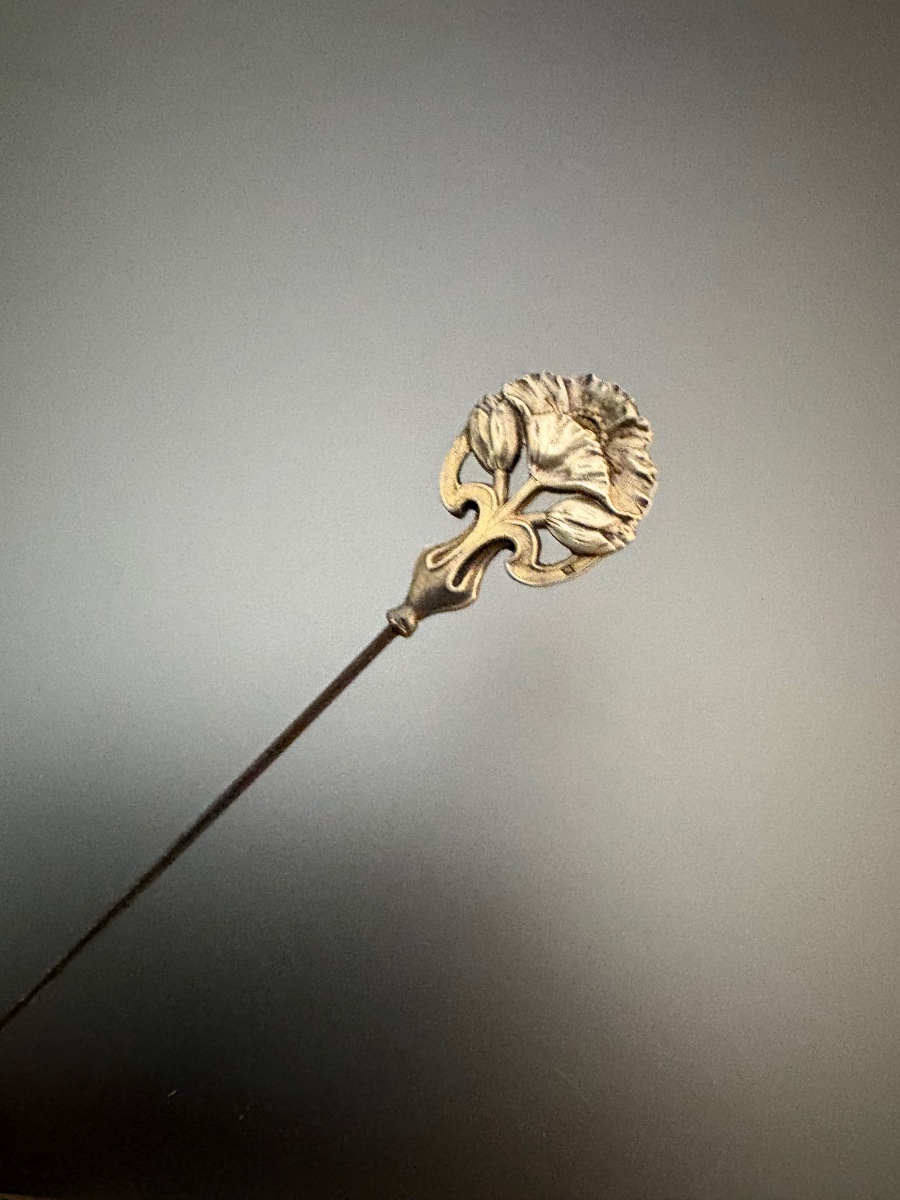 Art Nouveau: 800/1000 Silver Hat Pin (boar's Head). -photo-3
