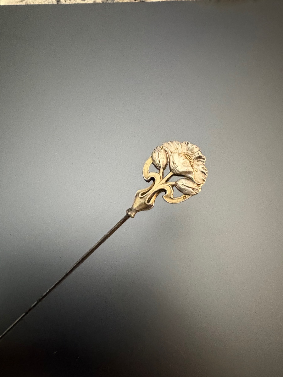 Art Nouveau: 800/1000 Silver Hat Pin (boar's Head). -photo-4