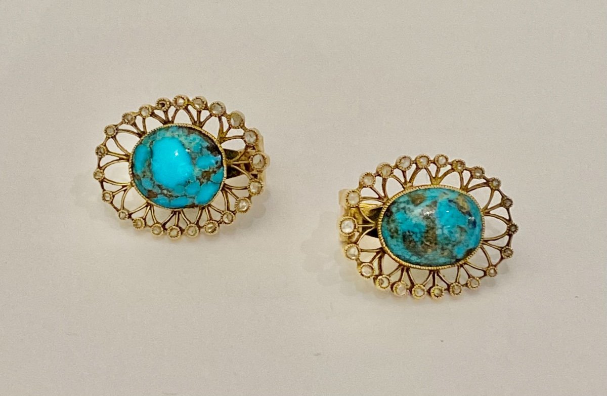 Paire De Boucles d'Oreilles Or, Turquoise Et Diamants-photo-4