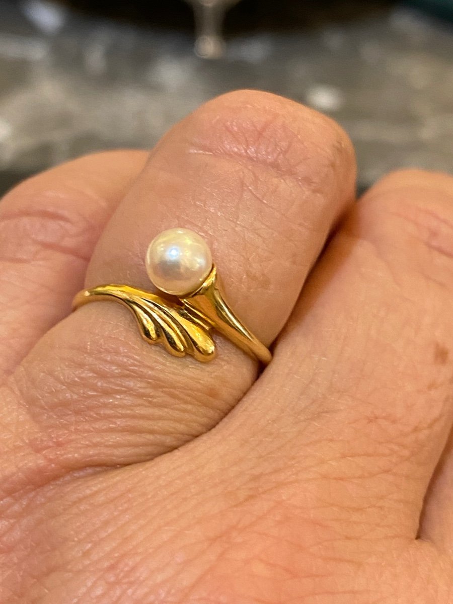 Yellow Gold And Cultured Pearl Ring-photo-4