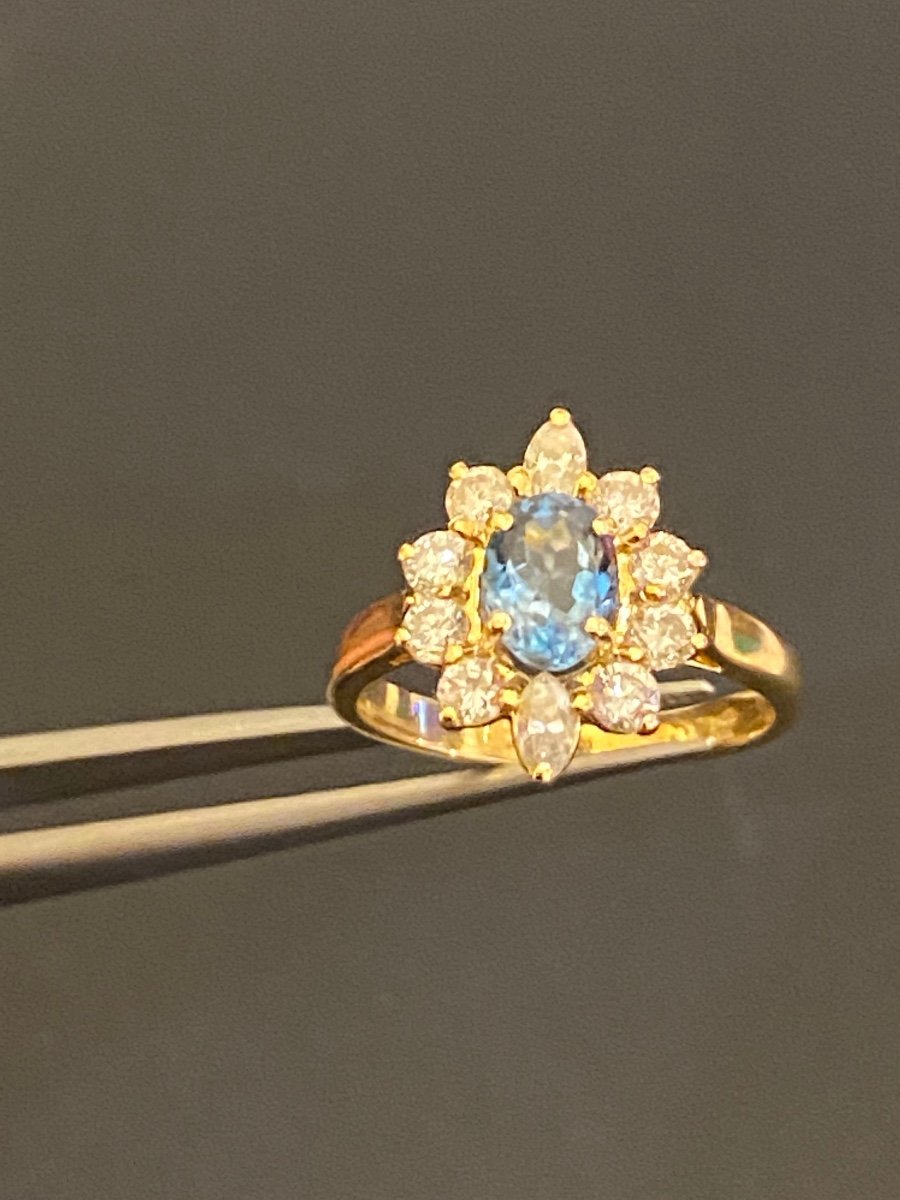 Marine Acute Daisy Ring Surrounded By Diamonds On Gold-photo-3