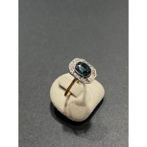 Art Deco Ring In Gold, Platinum, Sapphire And Diamonds