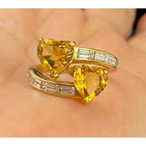 Toi Et Moi Ring In Gold, Diamonds And Citrines