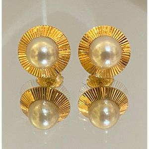 Paire De Boucles d'Oreilles Or Et Perles De Culture