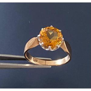 Old Art Deco Style Ring In Gold And Citrine