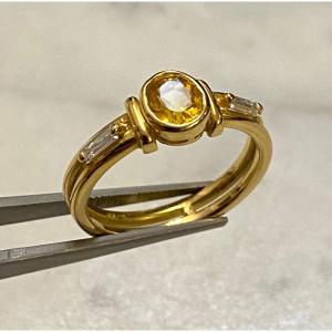 Gold Ring, Yellow Sapphire And Baguette Diamonds