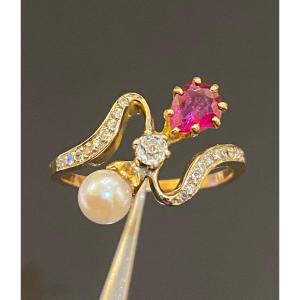 Old Gold, Ruby, Pearl And Diamond Ring. Duchess
