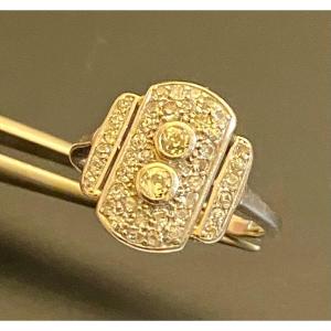 Old Art Deco Style Ring In 850/1000 Eme Platinum And Diamonds