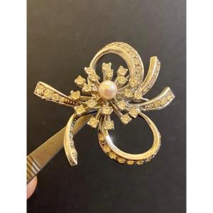 Vintage: Broche Argent Et Perle De Culture