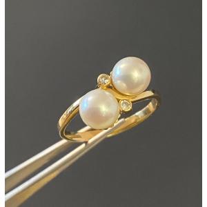 Gold Ring, Cultured Pearls And Diamonds