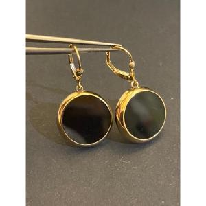 Pair Of Gold And Onyx Drop Earrings