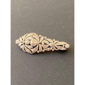 Old Silver And Diamond Brooch Cut In Rose