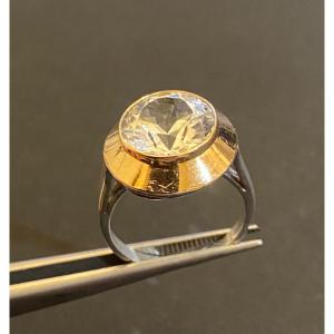 Old Art Deco Style Ring In Gold And Silver