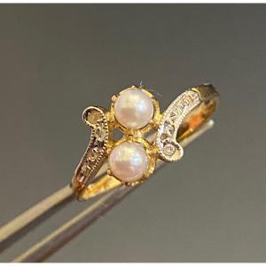 Old Toi Et Moi Gold, Pearls And Diamonds Ring