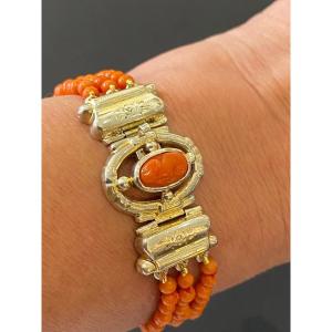 Ancien Bracelet En Corail, Fermoir Argent