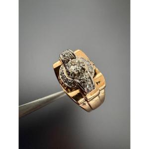 Bague Tank En Or, Platine Et Diamants