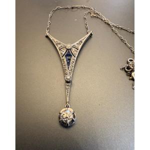 Travail Vers 1920: Collier Neglige En Or, Diamants Et Saphirs