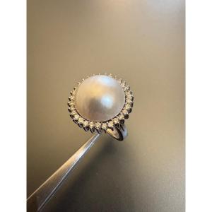 Bague or, perle Mabe et diamants