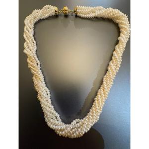 Necklace Of Six Rows Of Cultured Pearls, 750/1000 Yellow Gold Clasp