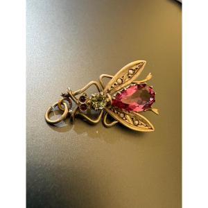 Antique Silver And Stone Bee Pendant Brooch