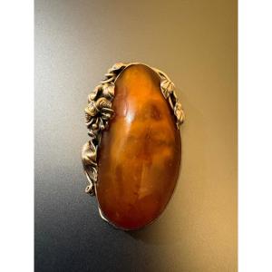  Broche en argent 800/1000 eme et ambre