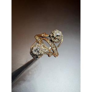 Antique Toi Et Moi Ring In 750/1000 Rose Gold And Diamonds