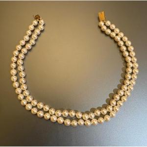 Ancien collier ras de cou en perles de culture Japon , fermoir or jaune 750/1000 eme