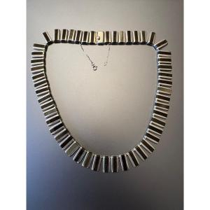 Vintage: 925/1000 Eme Silver And Obsidian Articulated Necklace. Mexico