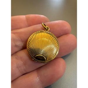 Art Deci: Pendentif médaillon porté photo en or jaune 750/1000 eme