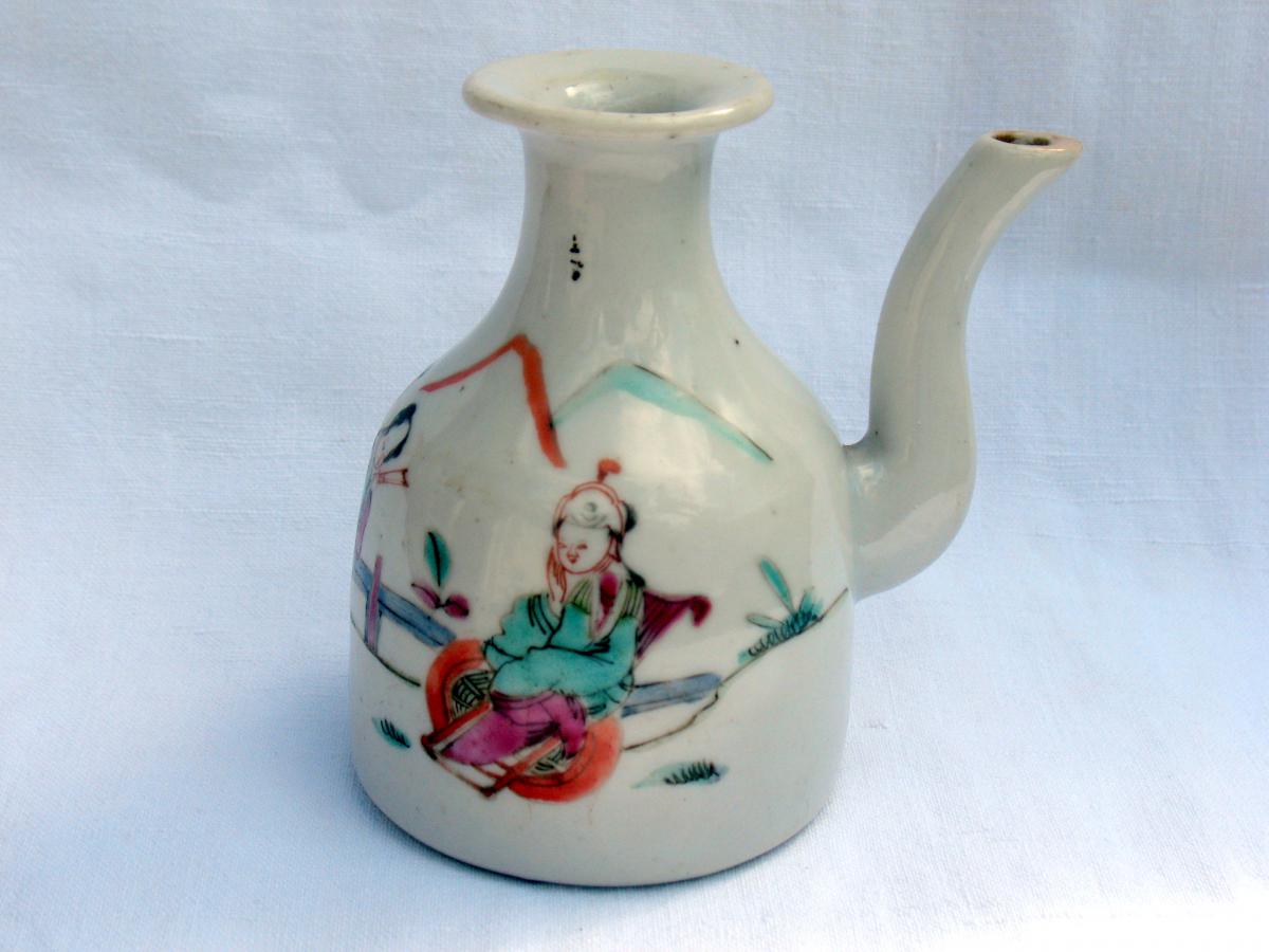 Verseuse en porcelaine de Chine. Décor polychrome. XVIIIème siècle-photo-2