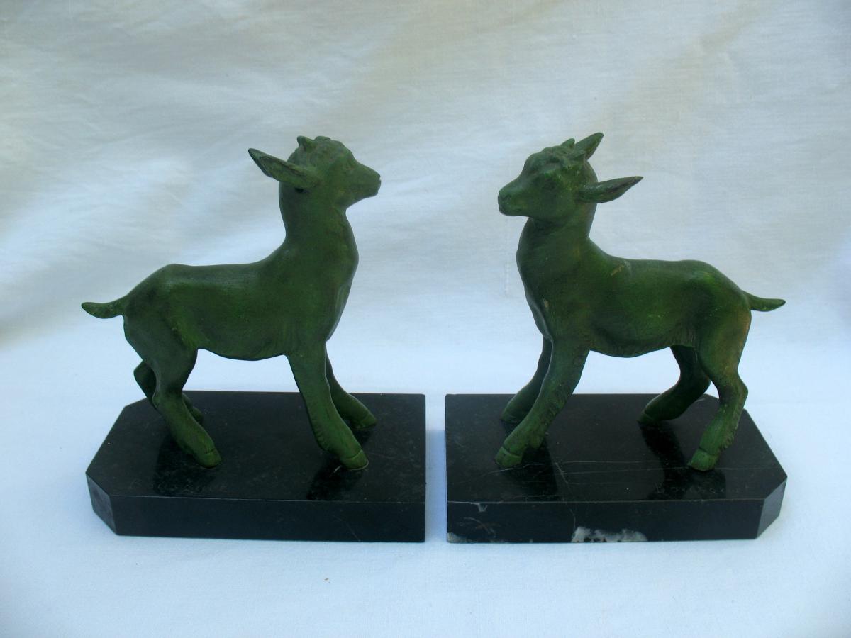 Pair Of Bookends In Regule, Representative Of The Kids, Signed Robert Bousquet (1894-1917)-photo-2