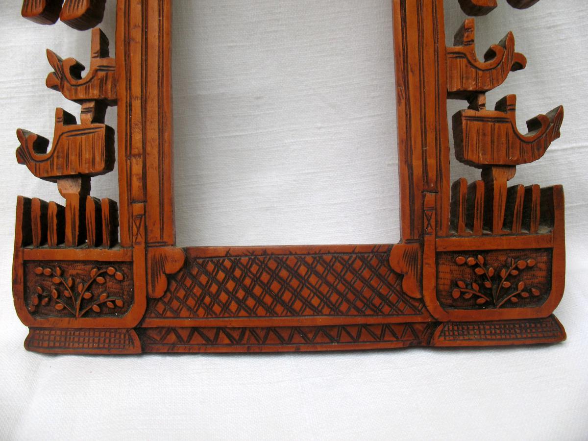 Pair Of Picture Frames Of Sculpted Wood. Decor With Birds. China, Late 19th Century-photo-3