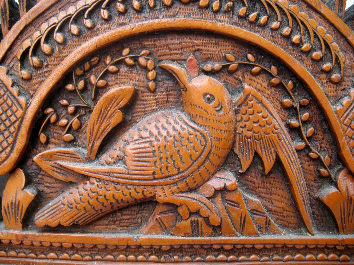 Paire de cadres porte-photos en bois sculpté. Décor aux oiseaux. Chine, fin XIXème-photo-4